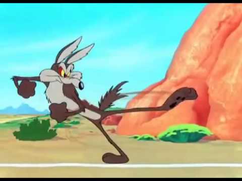 a cartoon coyote, preparing to run.