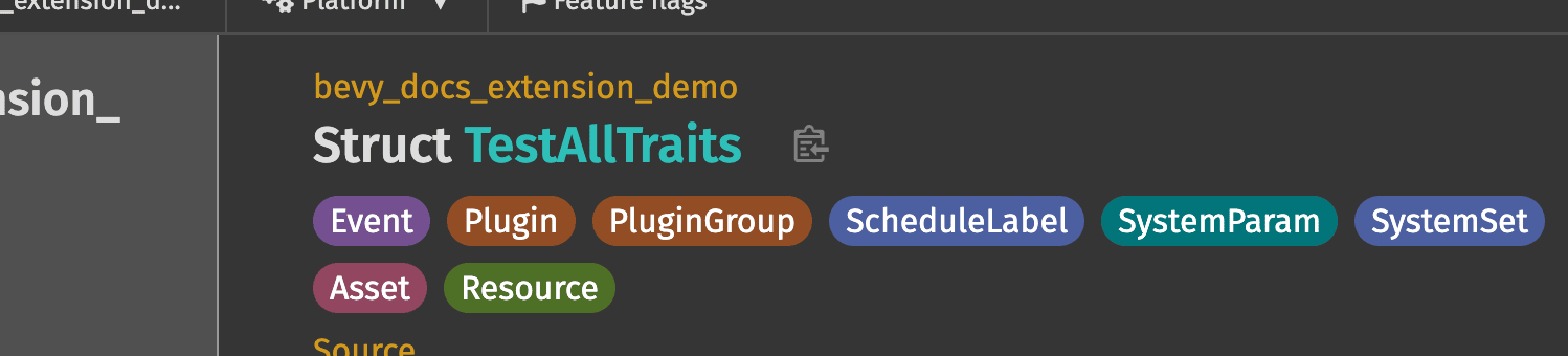 Notable traits badges with text displayed under the title of a type in rustdoc.